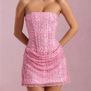 Ziya Embellished Draped Strapless A-Line Mini Dress in Pink Size 8